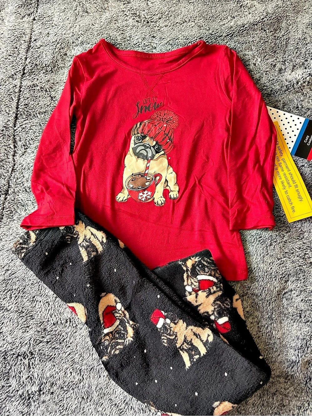 Cozy Couture Pug's Holiday Pajama Set Red & Black Girls 3T